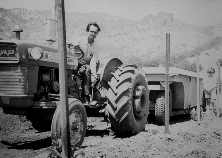 Warren Winiarski on a tractor at the first plantings